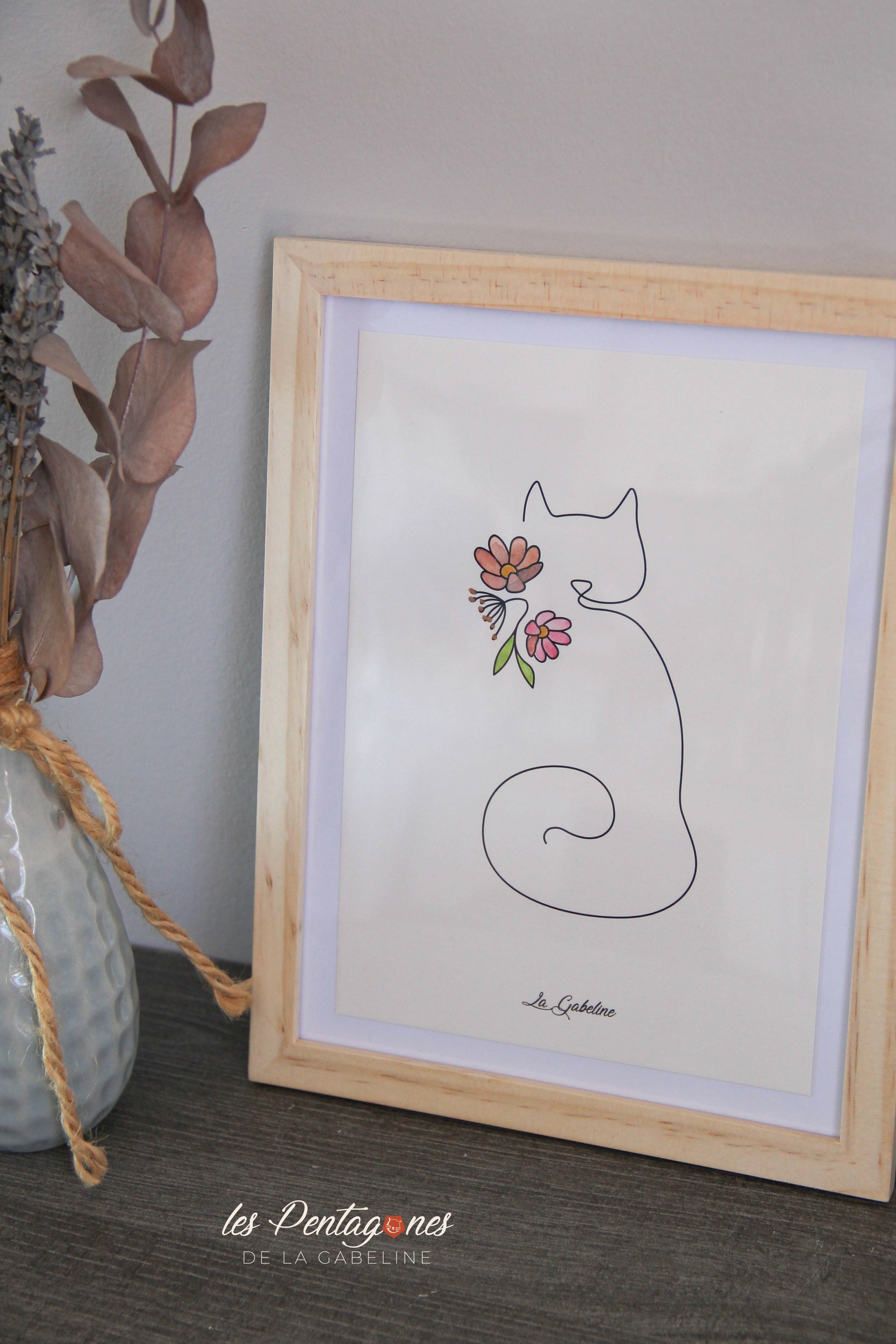 Affiche chat collier de fleurs peint aquarelle