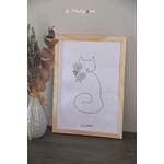 Affiche chat collier de fleurs Noir et blanc