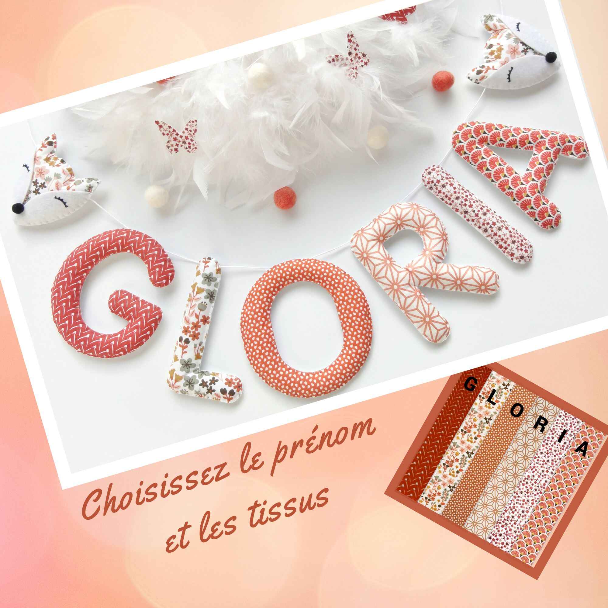 Guirlande tissu terracotta liberty personnalisée prénom fille