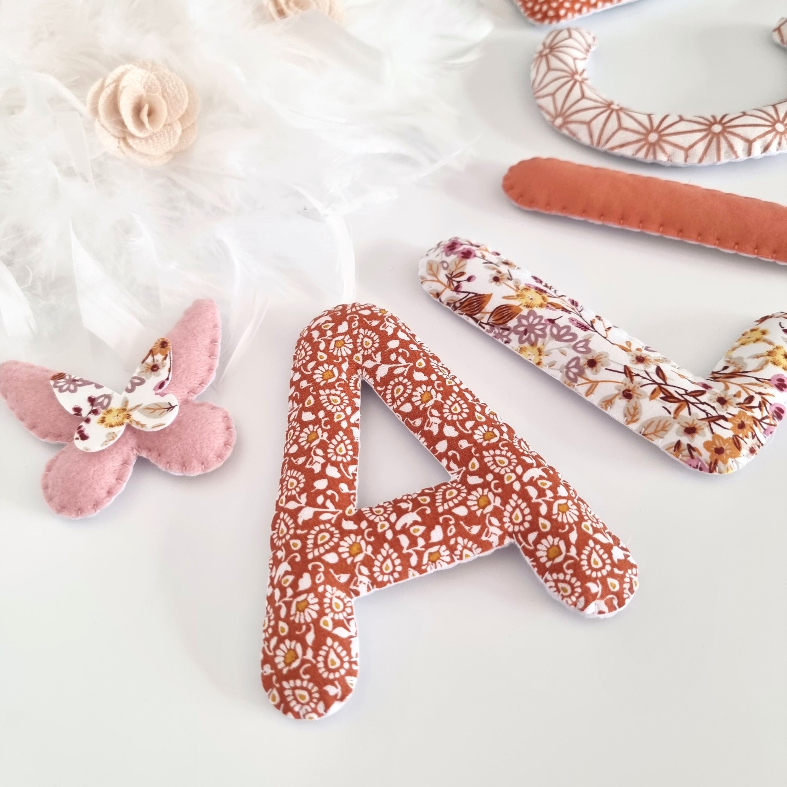 guirlande prénom tissu terracotta decoration chambre bebe