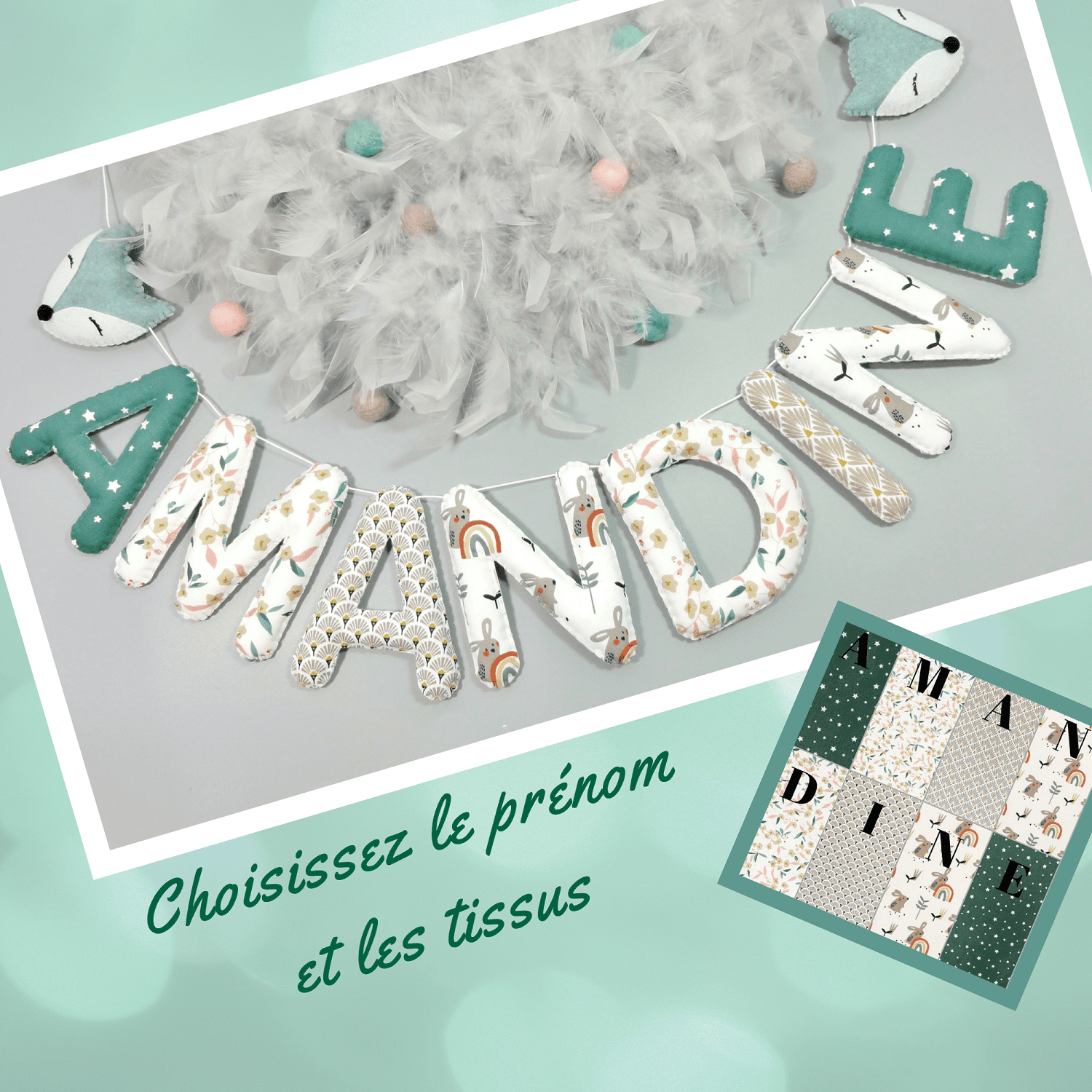 guirlande prénom à personnaliser pour décoration murale de chambre bebe fille thème forêt nature renard