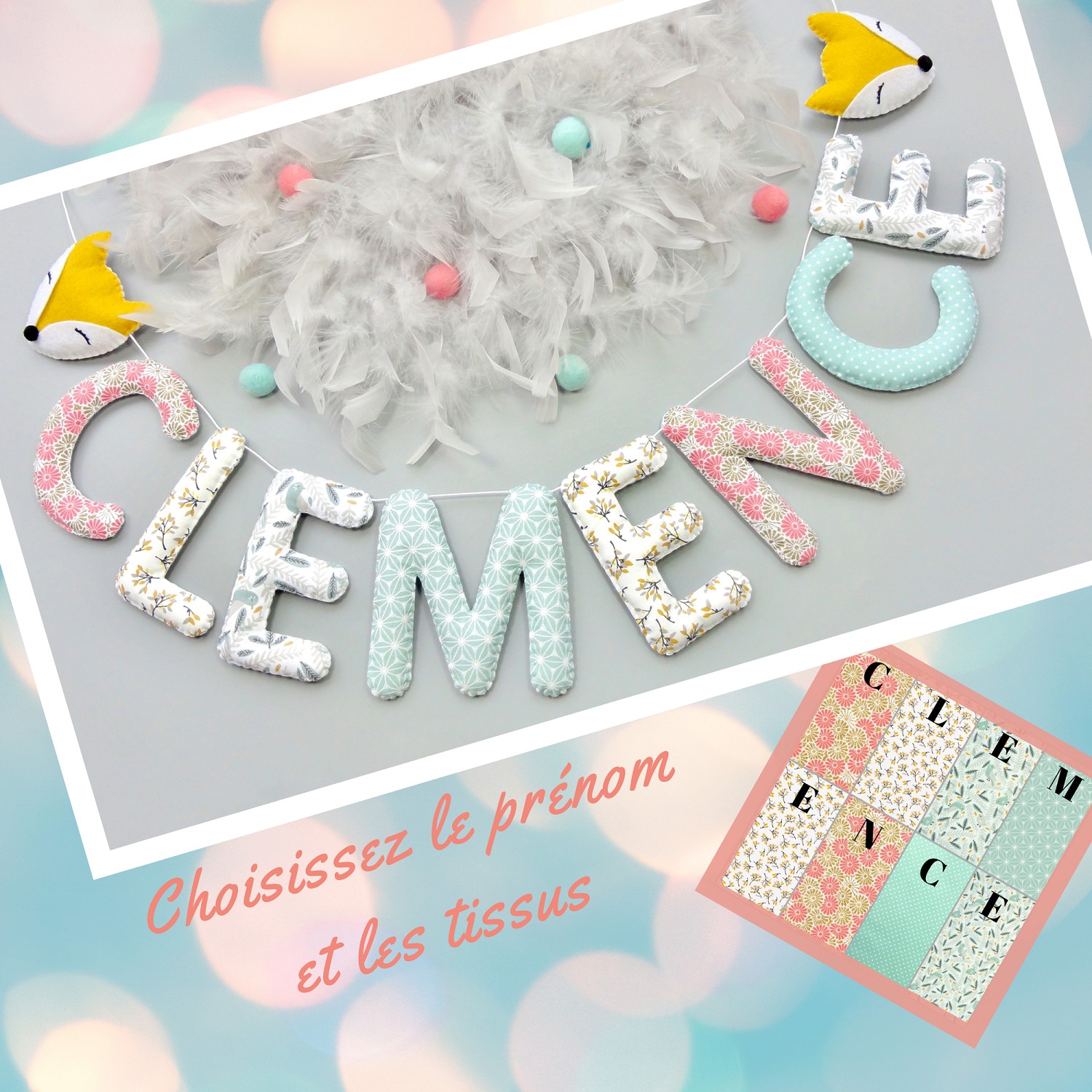 guirlande prénom personnalisée en tissu liberty pour decoration chambre bebe fille