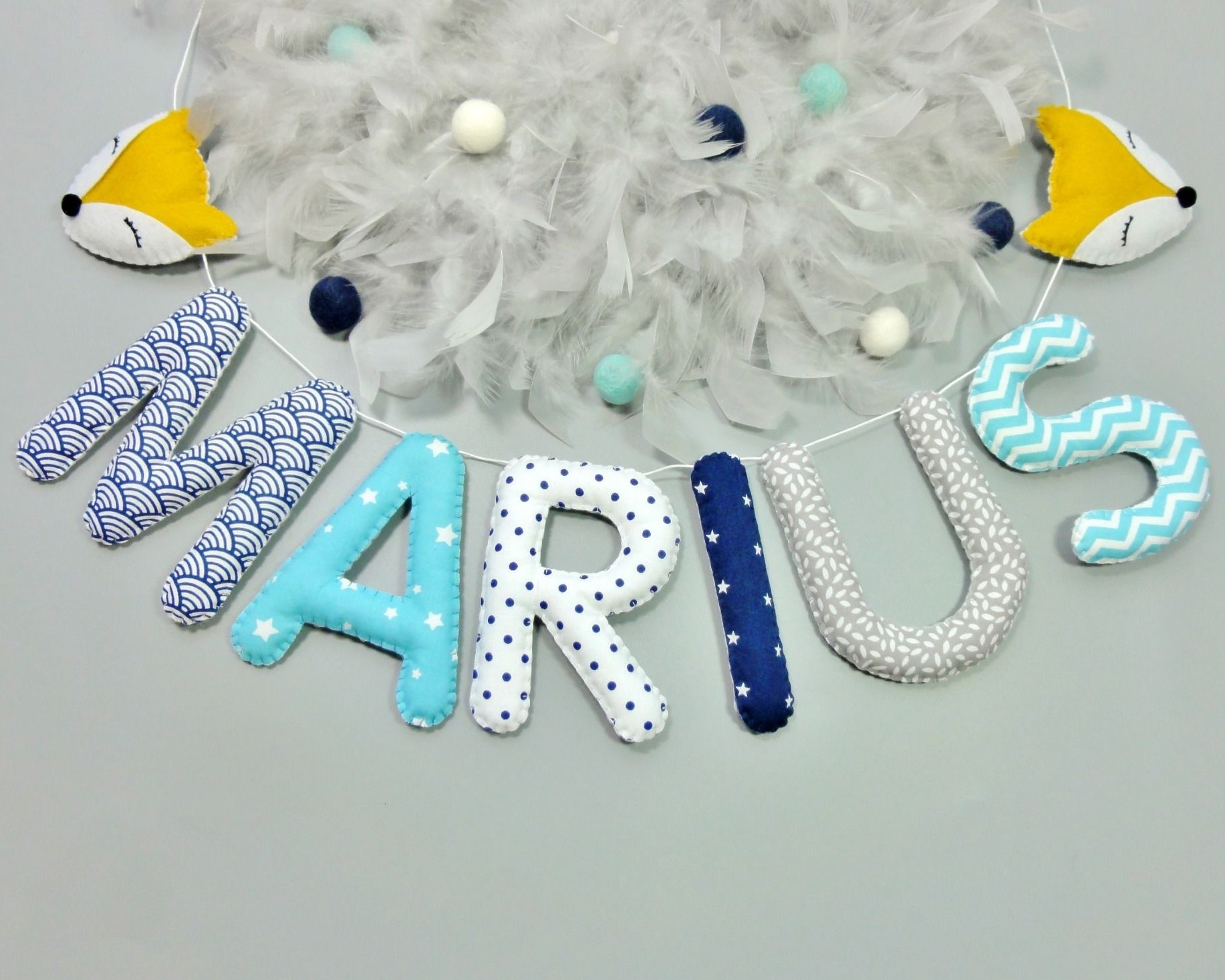 guirlande lettres personnalisée deco chambre bébé garçon bleu marine turquoise