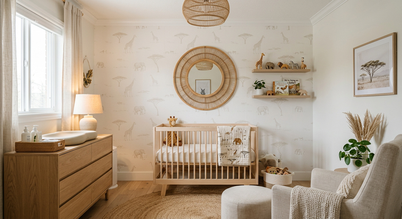 chambre bebe savane rotin naturel