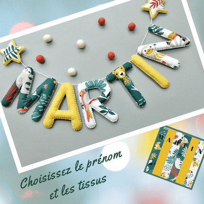 Décoration chambre bebe garçon jungle guirlande lettres tissu vert jaune