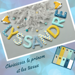 cadeau naissance bebe - guirlande prenom tissu bleu canard jaune moutarde mint renard