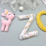 Guirlande prénom en tissu liberty rose jaune moutarde decoration chambre bébé fille à personnaliser