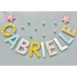 decoration murale personnalisee pour chambre de bebe fille. guirlande prenom aux tissus pastel rose étoiles
