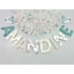 deco renard chambre enfant fille. guirlande en tissus au choix vert beige blanc et animaux lapin