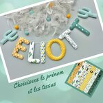 guirlande prenom tissu personnalisés pour deco murale chambre bebe garçon theme nature cactus jaune moutarde et vert