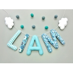 guirlande lettres en tissu bleu pour decoration murale chambre enfant ou cadeau naissance original garçon