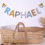 guirlande prenom en tissu pour decoration murale chambre bebe garon bleu jaune