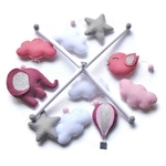 mobile déveil bébé à personnaliser couleur au choix. deco chambre fille elephant, oiseaux, etoiles, montgolfière et nuage vieux rose