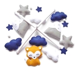 cadeau de naissance mobile bébé pour decoration chambre garcon bleu et gris. mobile renard