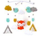 suspension mobile bébé renard et tipi avec couleurs au choix motifs nuages jaune mint jaune et gris