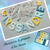 cadeau naissance bebe - guirlande prenom tissu bleu canard jaune moutarde mint renard