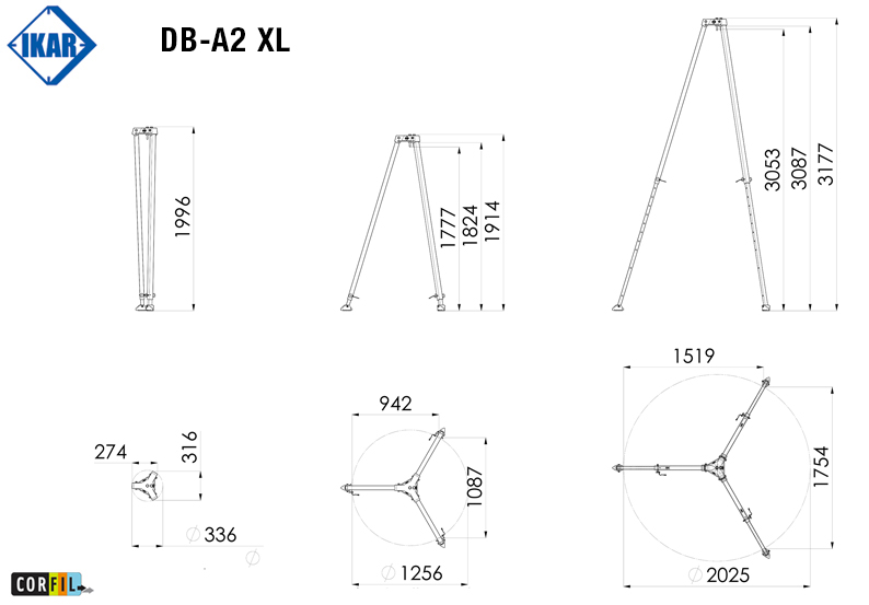 Trepied-DB-A2XL-2-personnes-IKAR-dimensions