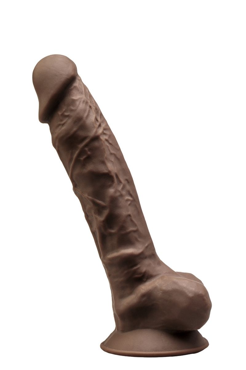 Gode réaliste avec testicules chocolat 23 cm