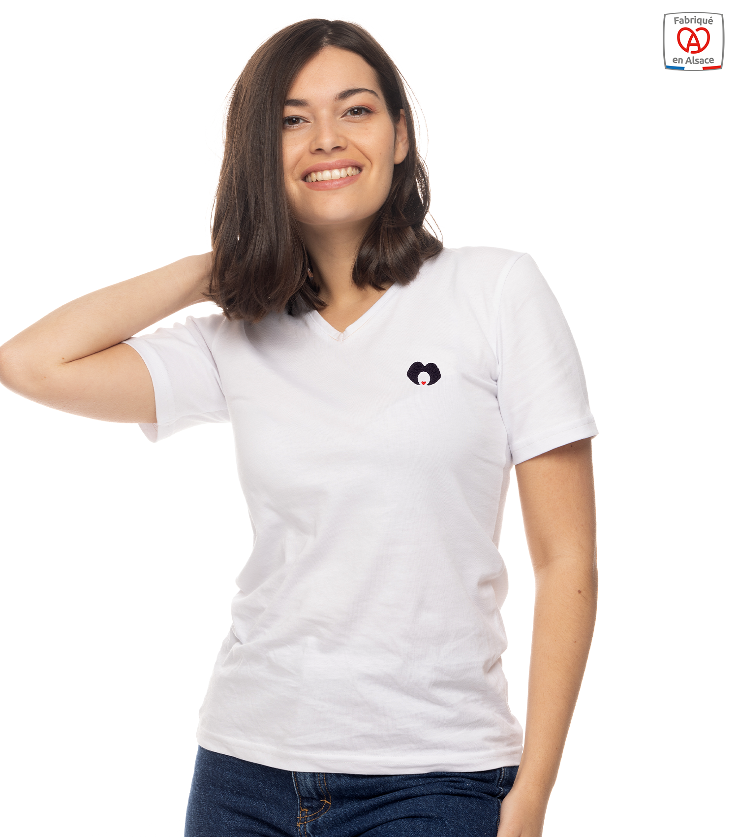 Le T-shirt femme col V brodé alsacienne