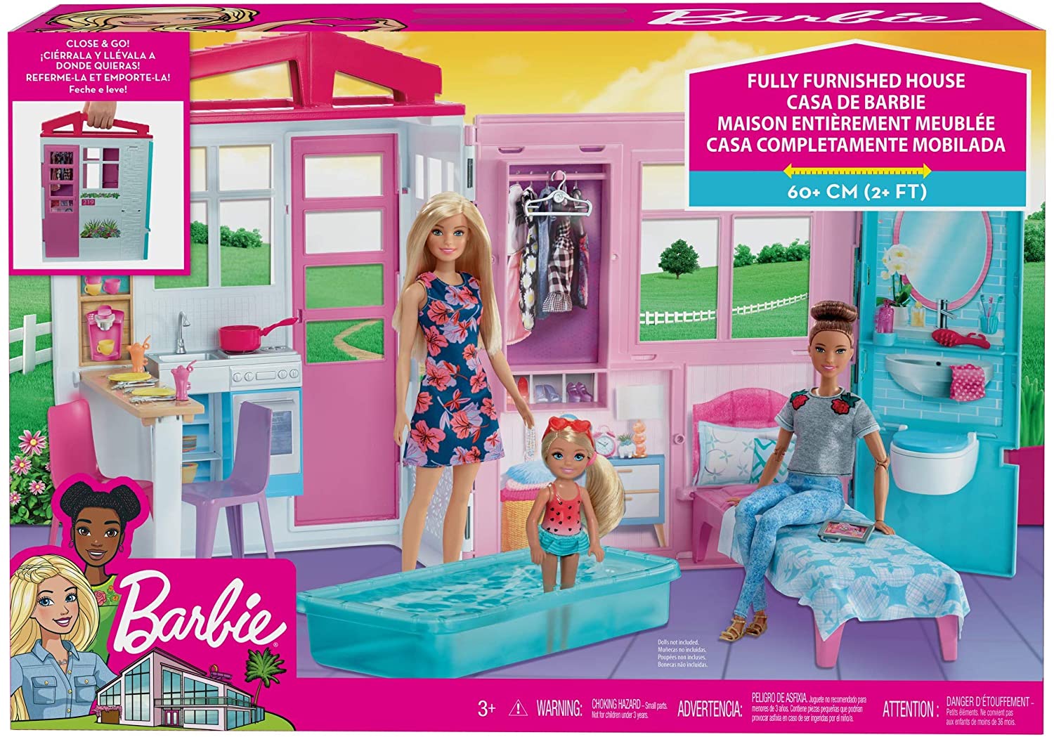 ② maison en valise transportable Mattel + Barbie et accessoire — Jouets