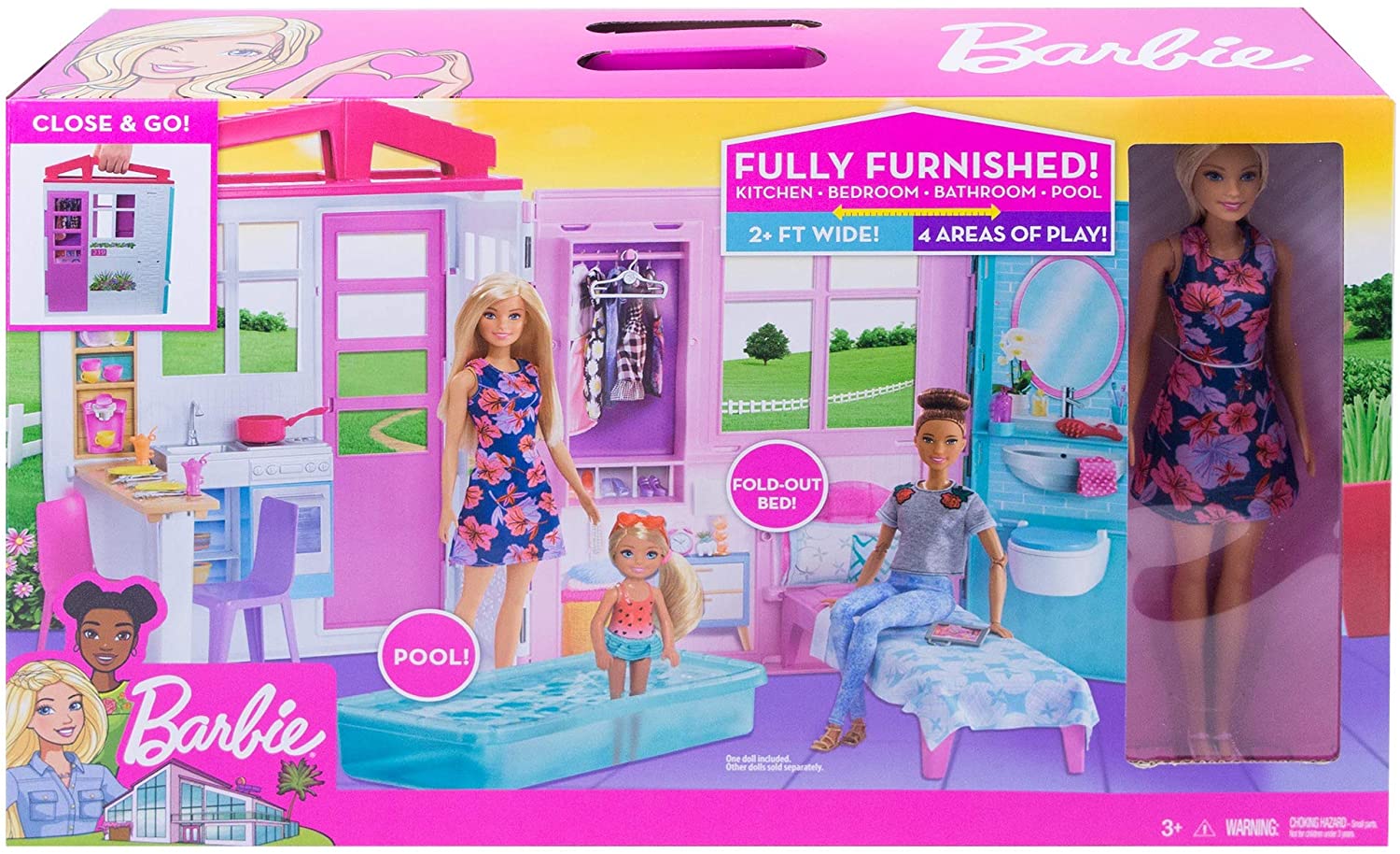 Jouet Mattel - FXG55 - Barbie + Sa Maison a Emporter - Maison de Poupee Repliable + Transformable - 1 Poupee 1