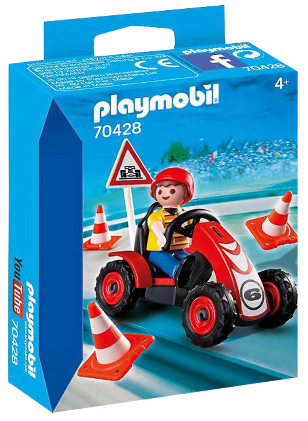 Jouet Playmobil - 70428 - enfant avec kart et cônes de circulation