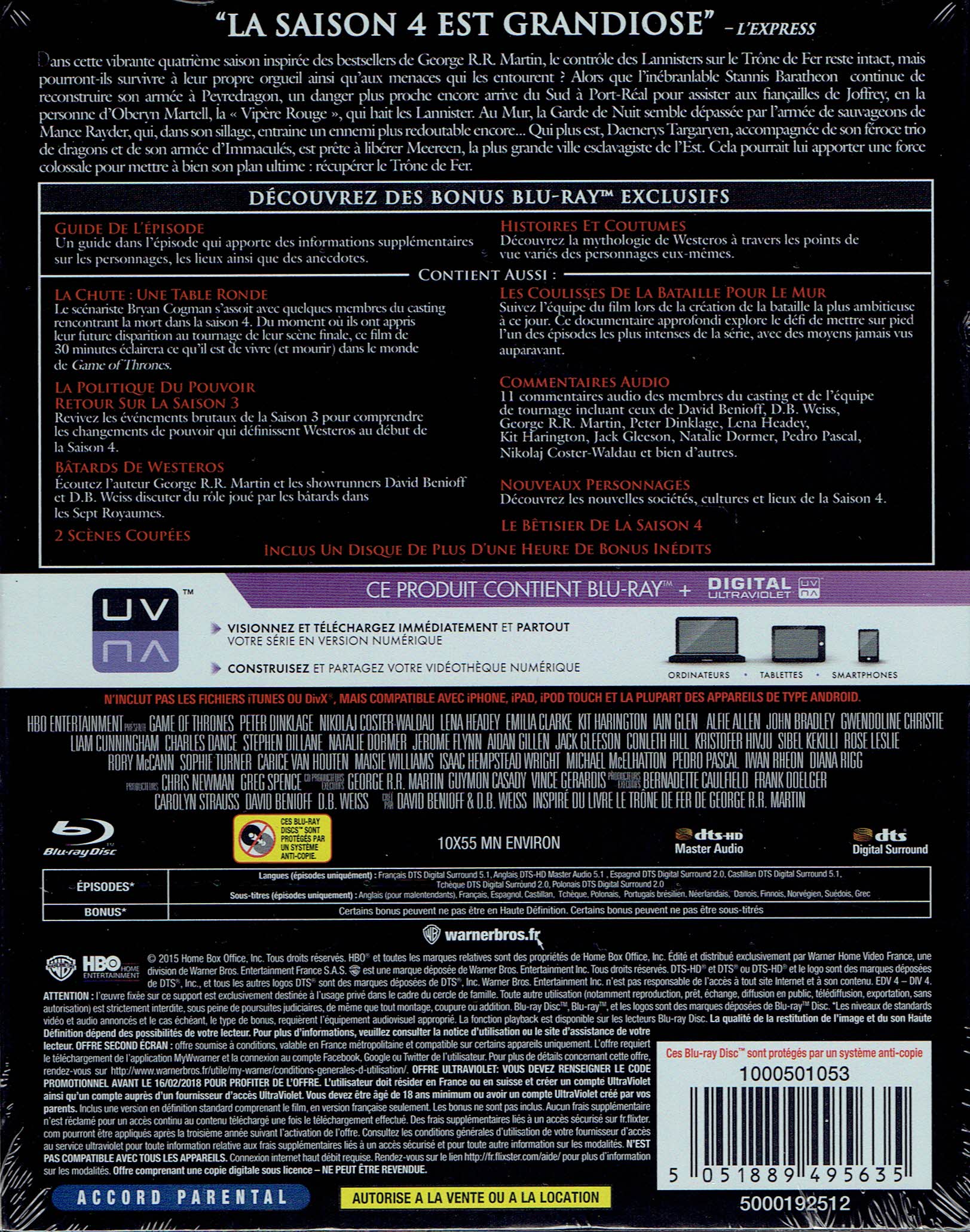 film fantastique blu ray Game of thrones le trone de fer lintégrale saison 4 - 5 BLU-RAY bis
