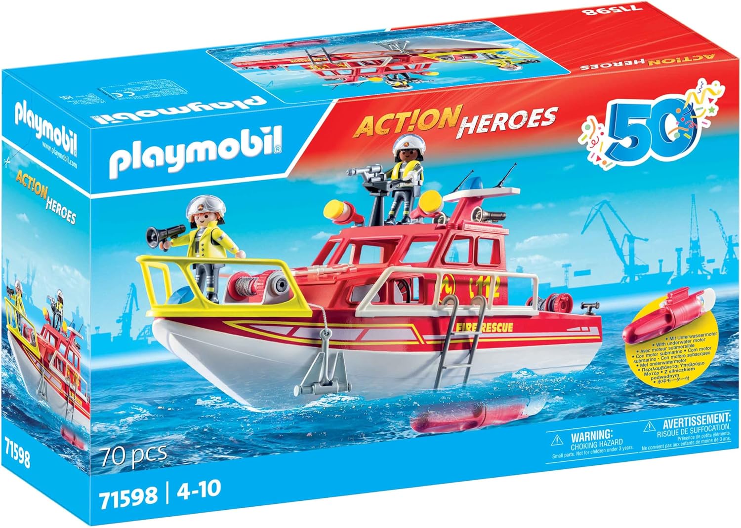 Playmobil - 71598 - Action Heroes - Bâteau de sauvetage et pompiers
