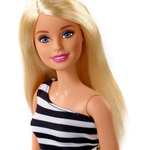 Jouet Mattel Barbie Fashionistas Poupée Mannequin Blonde avec Robe Rayée Noire et Blanche et Talons Hauts Gris 2