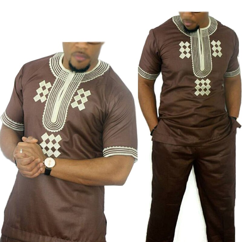 Dashiki Costume Africain Pour Hommes Hauts Pantalons Ensemble 2