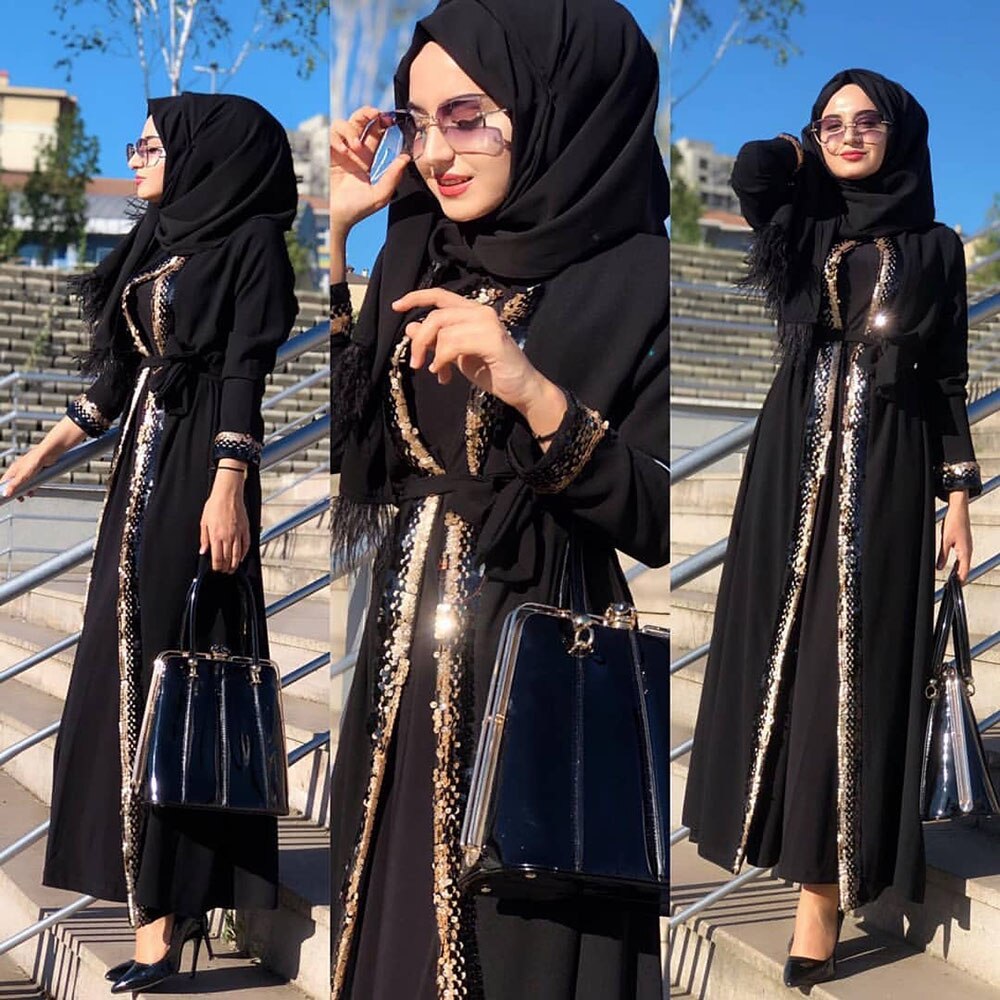 Robe Longue Pour Femme Musulmane Avec Cardigan Kimono Hijab Kaftan 