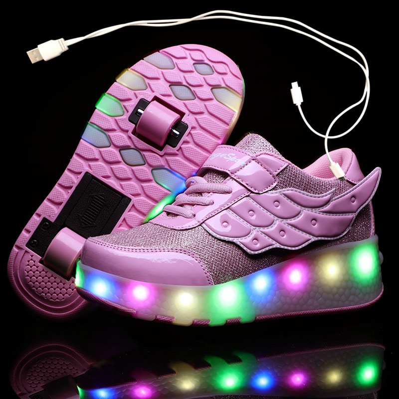 Viken Azer-UK ❤❤❤Chaussures à roulettes 7 Colorés LED Chaussures Baskets pour Garçons et Filles Enfants Lumineuse avec Roue Chaussures de Sport