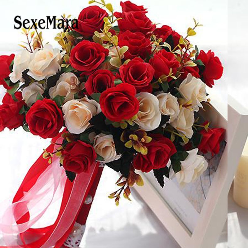 Bouquet de mariage Rose, rouge, blanc, fleur artificielle, fait à la main,  pour mariage - Fête/Noël - ventelh