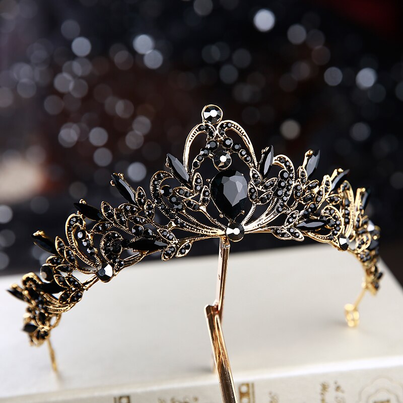 Diadèmes En Cristal De Style Baroque Rétro Noir Luxe Couronne De Princesse Reine Spectacle 5791