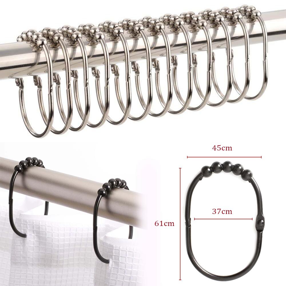 Premium Easy Roll Lot de 12 anneaux de fixation en acier inoxydable pour rideau de douche