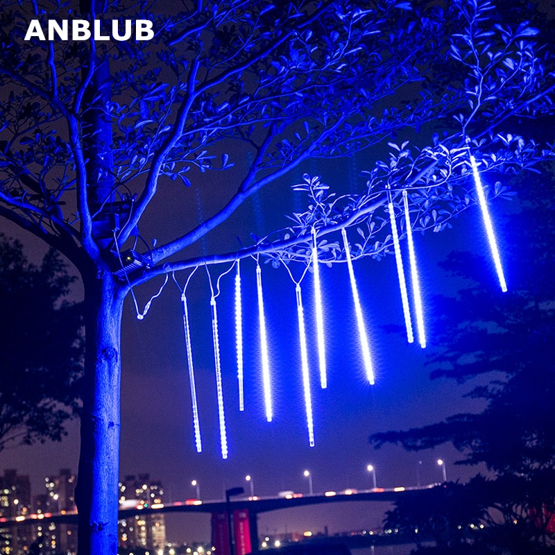 50cm - 8 tubes Prise US - Bleu Guirlande lumineuse LED effet pluie de  météores, 30-50cm, décorations'arbre de