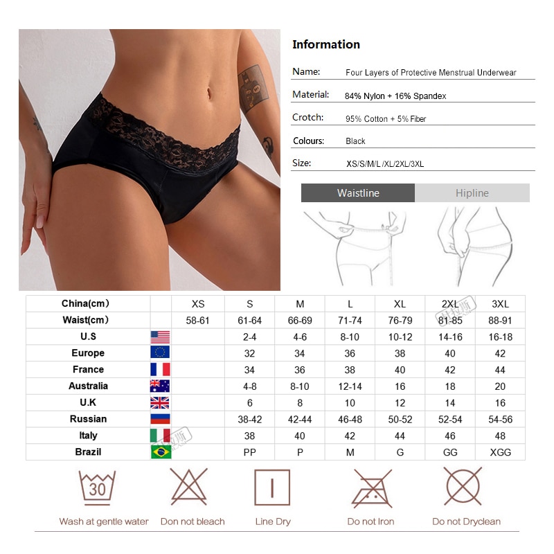 Culotte menstruelle étanche respirante en dentelle couches pour femme sous vêtements