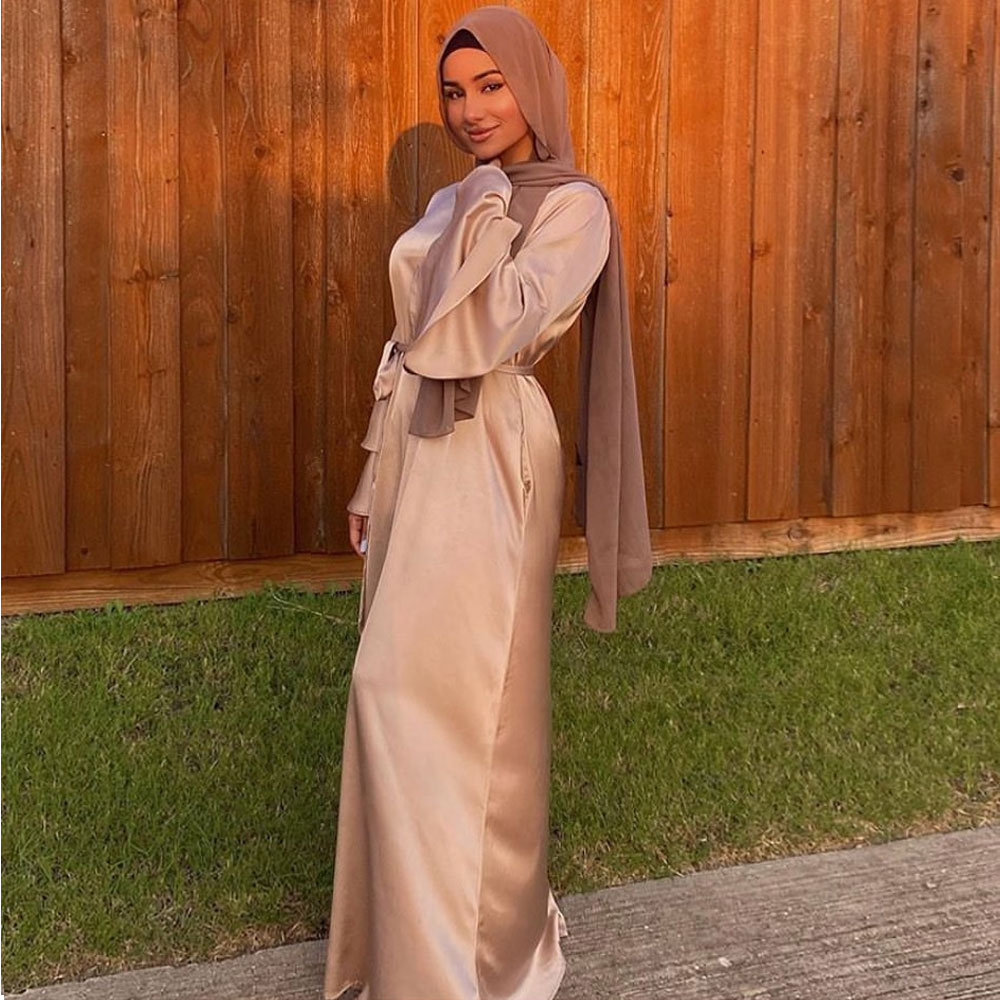Abaya Robe D été En Satin Doux Pour Femmes Tenue De Ramadan Eid Mode Dubaï Manches Longues