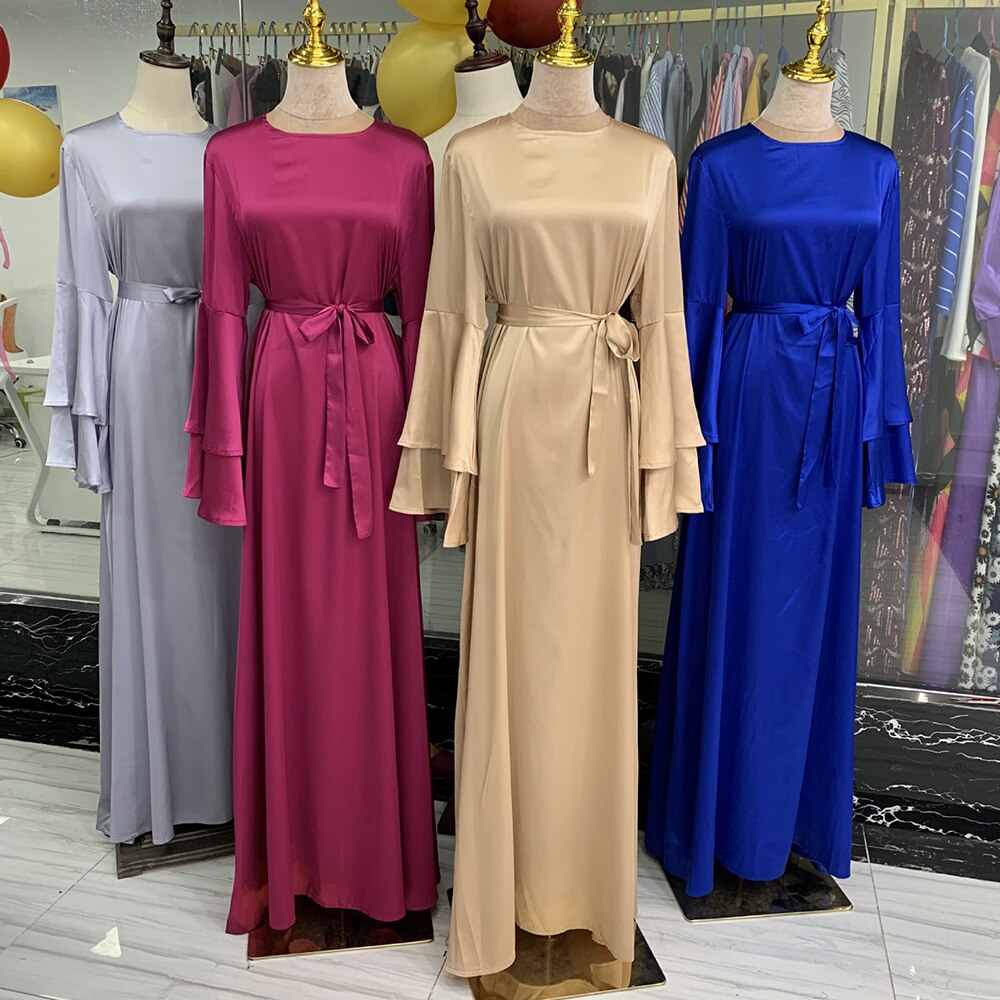 Abaya Robe D été En Satin Doux Pour Femmes Tenue De Ramadan Eid Mode Dubaï Manches Longues