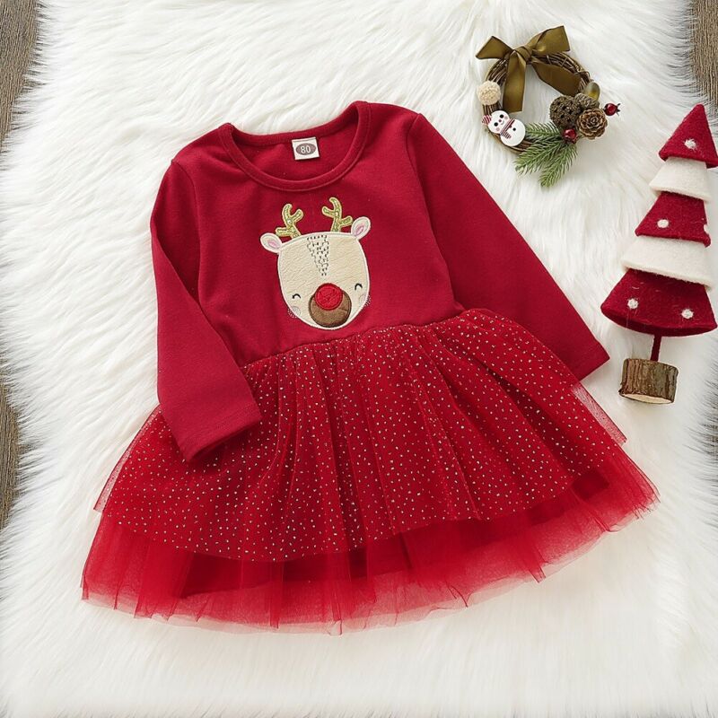 Robe de noël en dentelle Tutu à manches longues, vêtements princesse