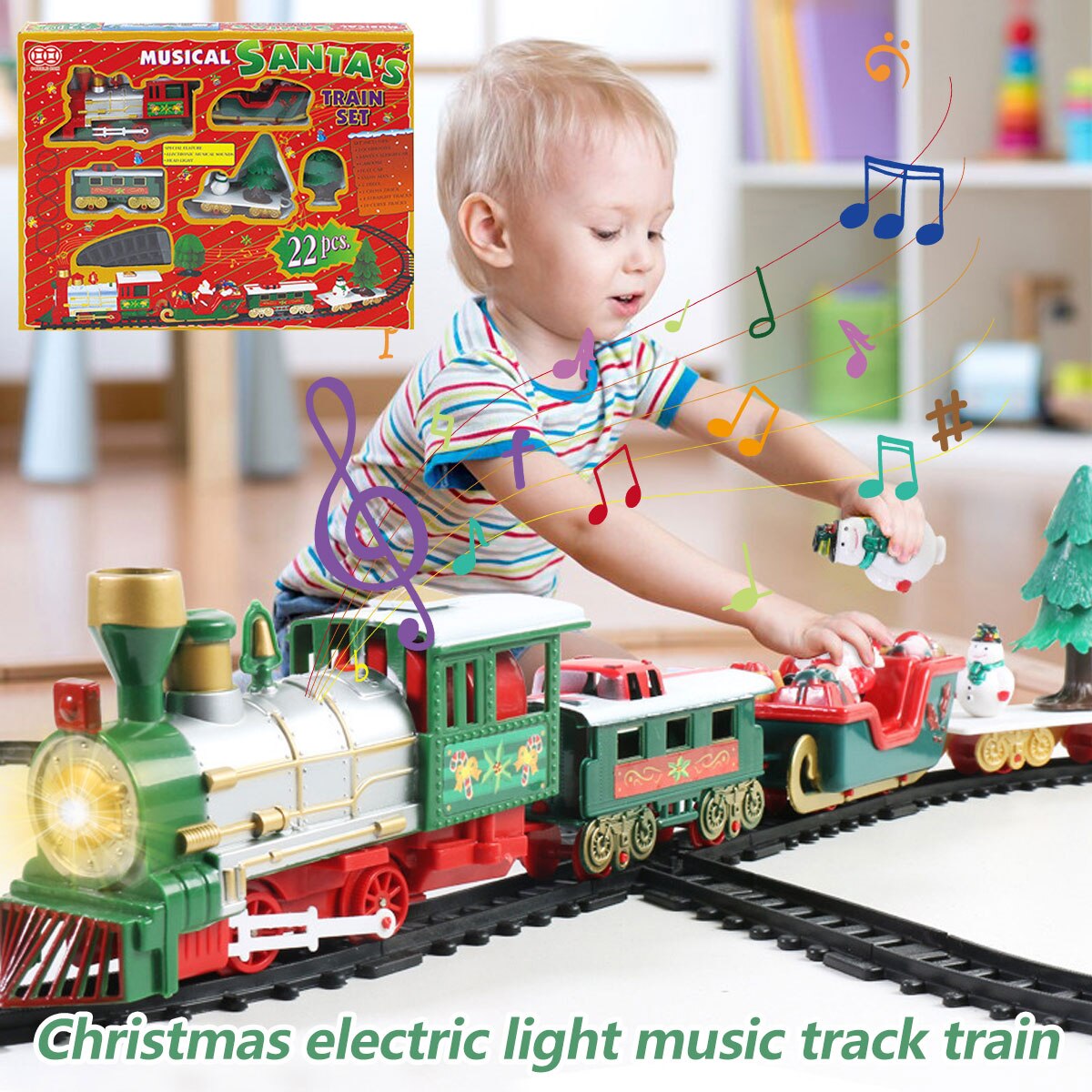 Mini train électrique de Noël, voiture de luxe du Père Noël, avec chemin de  fer de Noël et lumière sonore, convient pour la décoration de Noël