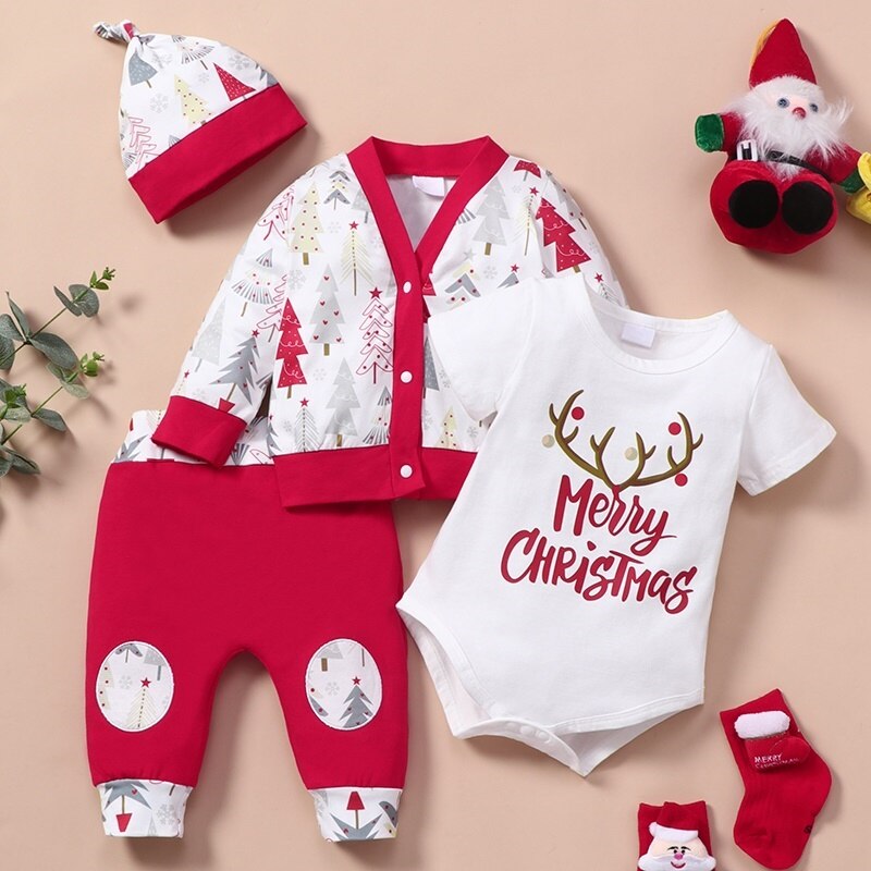 Vêtements de noël et d'hiver pour bébé garçon et fille, en coton, avec lettres du père noël 