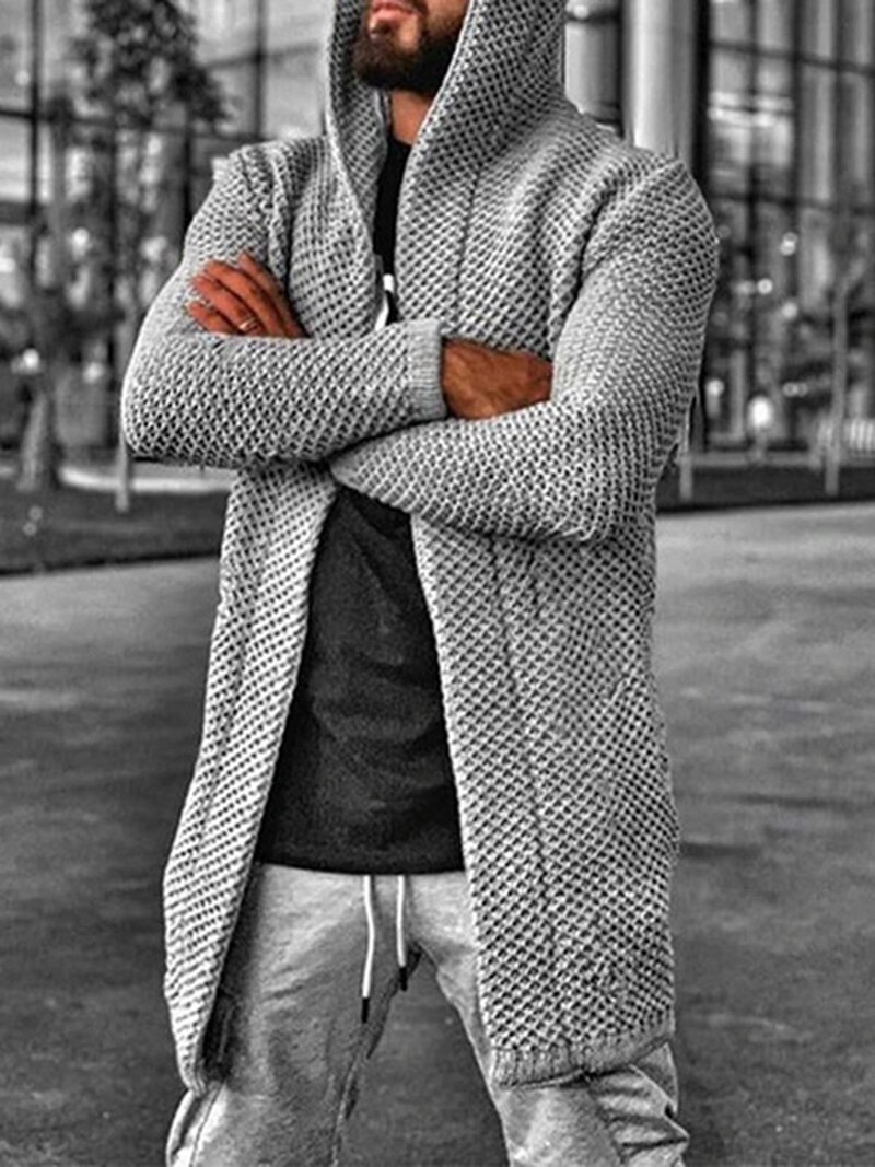 Cardigan mi-long à capuche pour homme, gilet léger en tricot, grande  taille, collection printemps-automne - mode homme - ventelh