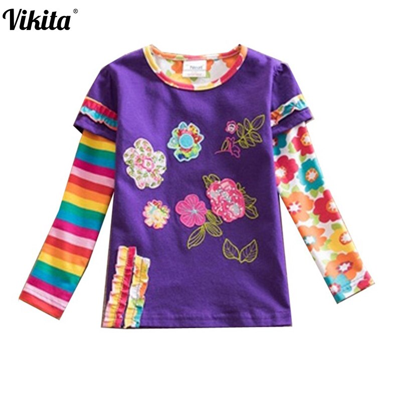 Visiter la boutique VIKITAVIKITA T-Shirt Manches Longues Enfant Fille Broderie Fleurs Imprimé Coton Printemps Automne 