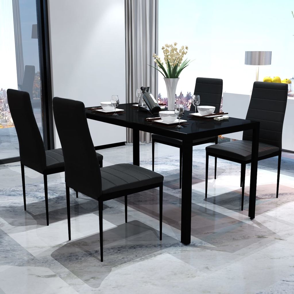 Table-manger-ensemble-noir-luxe-verre-tremp-Table-manger-avec-4-pi-ces-chaises-Table-en