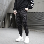 Hommes-Cargo-pantalon-noir-rubans-bloc-multi-poche-2020-Harem-Joggers-Harajuku-pantalon-de-surv-tement