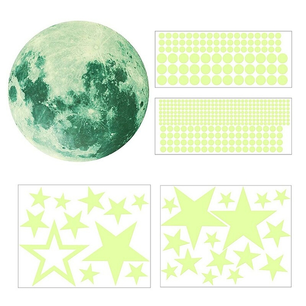 Autocollants Lumineux Stickers Muraux, 435 Pièces Étoiles Lumineuses Points  et Lune