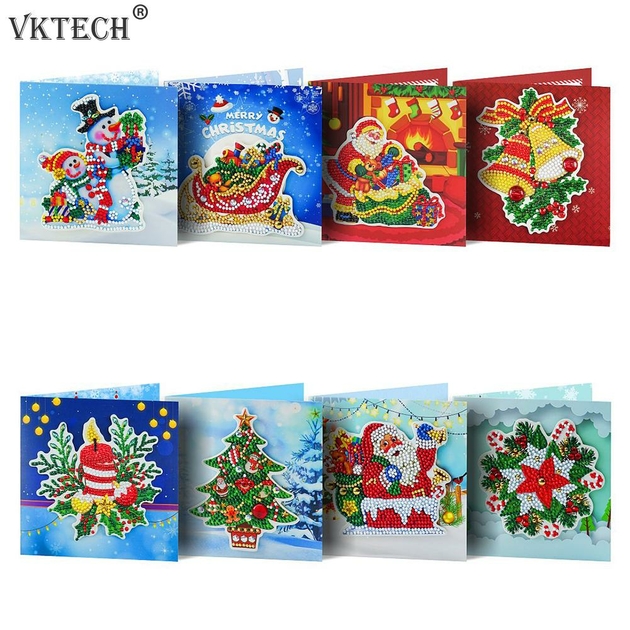 8 Pieces Bricolage Diamant Peinture Carte De Voeux Mosaique Pere Noel Noel Cartes Postales Noel Broderie Kit Anniversaire Festival Cadeau Fete Noel Ventelh