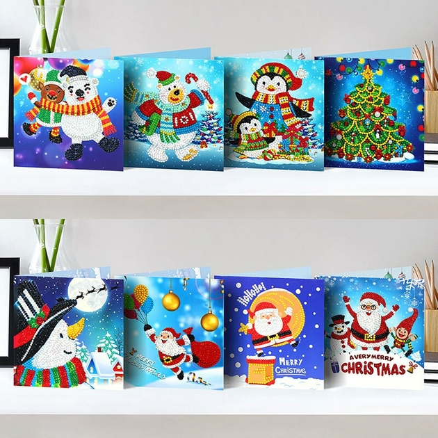 8 Pieces Bricolage Diamant Peinture Carte De Voeux Mosaique Pere Noel Noel Cartes Postales Noel Broderie Kit Anniversaire Festival Cadeau Fete Noel Ventelh