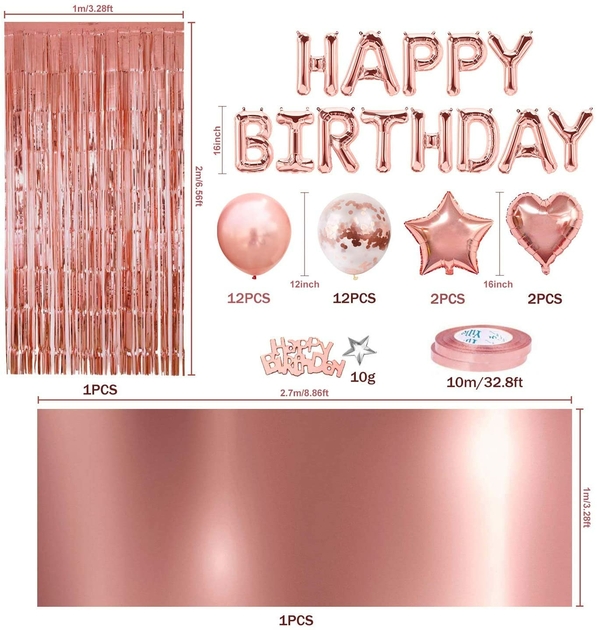 nappe rideau à franges bannière de ballons « Happy Birthday » en or rose ballons en latex Hanmulee Décorations d/'anniversaire or rose ruban pour fête d/'anniversaire de fille